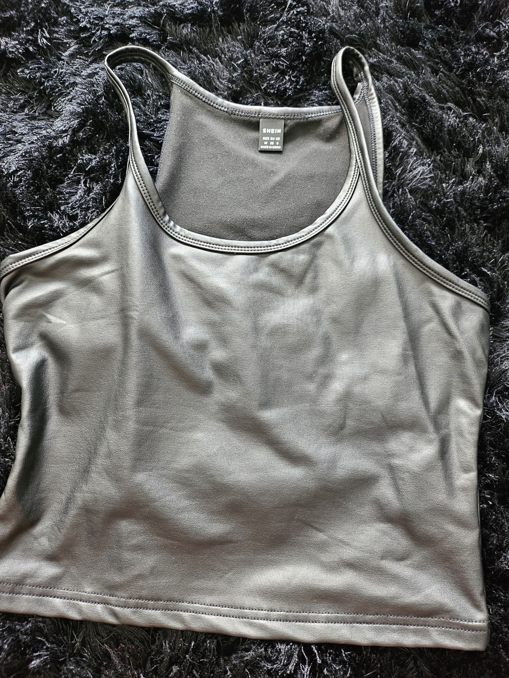 SHEIN Black Faux Leather Racerback Tank Top